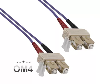 FO cable OM4, 50µ, SC / SC connector multimode, ericaviolet, duplex, LSZH, 50m